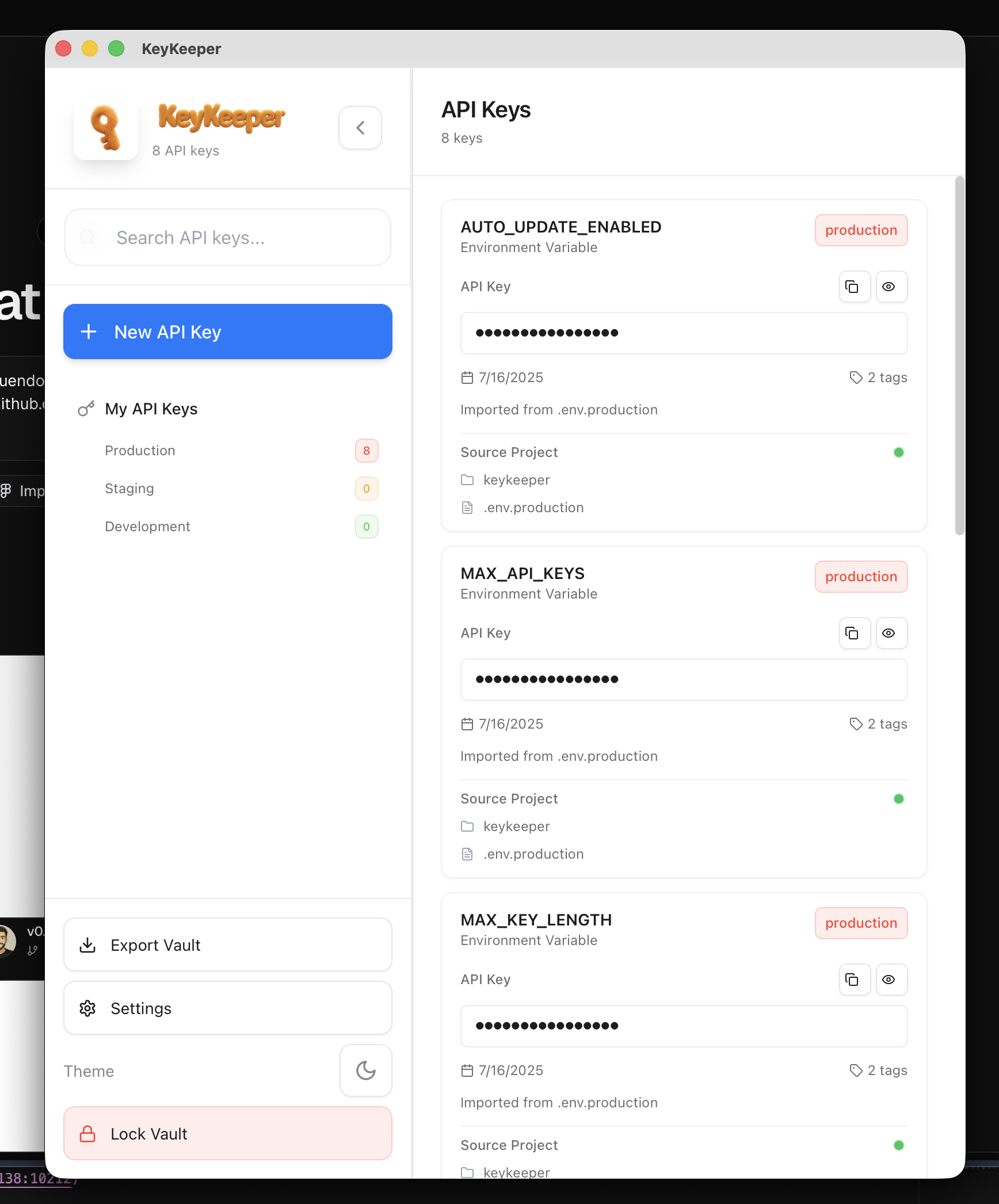 KeyKeeper Main Interface